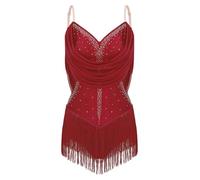 TiaoBug Vestido De Baile Latino De Jazz con Borlas para Mujer Maillot De Danza Patinaje Ropa De Baile Salón Disfraz Bailarina borgoña M