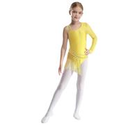 TiaoBug Vestido De Baile Latino para Niñas Leotardo Brillante con Borla Irregular Maillot De Patinaje Artístico Vestido De Danza Lírica Brillante Amarillo A 5-6 años