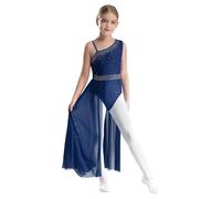 TiaoBug Vestido De Danza Asimétrico Niña Maillot De Ballet Danza con Falda De Gasa Vestido De Danza Lírica Ropa para Baile Salón Fiesta Actuacion Azul Marino 5-6 años