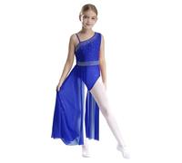 TiaoBug Vestido De Danza Asimétrico Niña Maillot De Ballet Danza con Falda De Gasa Vestido De Danza Lírica Ropa para Baile Salón Fiesta Actuacion Azul Real A 9-10 años