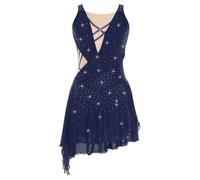 TiaoBug Vestido De Danza Ballet Clásica para Mujer Maillot De Patinaje Artísctico con Falda Tul Traje De Actuación De Danza Lírica Azul Marino XXL