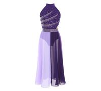 TiaoBug Vestido De Danza Ballet Contemporánea para Niñas Leotardo De Ballet Sin Mangas De Lentejuelas Mallot Patinaje Competicion Morado 13-14 años