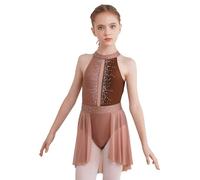 TiaoBug Vestido de Danza Clásica para Niña Maillot sin Manga de Lentejuelas Brillante de Gimnasia Rítmica Patinaje Leotardo Ballet Vestido de Bailarina S Café 9-10 años