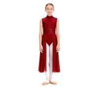 TiaoBug Vestido De Danza Lírica Clásica para Niña Leotardo De Ballet De Encaje Floral Ropa De Baile Competencia Actuación borgoña 15-16 años