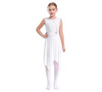 TiaoBug Vestido de Danza Lírico para Niña Maillot de Patinaje Artístico con Falda Ballet Tul Irregular Sólido Leotardo Gimnasia Body Clásica Vestido de Bailarina 5-16 Años S Blanco 5-6 años