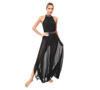 TiaoBug Vestido Elegante De Danza Ballet para Mujer Maillot con Falda Tul Maillot Gimnasia Rítmica Vestido Largo De Bailarina Latino Competición Negro E S