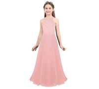 TiaoBug Vestido Largo Niñas de Fiesta Boda Ceremonia Vestido Verano de Encaje Flores Elegante Infñantil Damas de Honor 4-14 Años Rosa 12 años