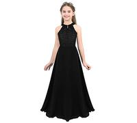 TiaoBug Vestido Largo Niñas de Fiesta Boda Ceremonia Vestido Verano de Encaje Flores Elegante Infñantil Damas de Honor 4-14 Años Negro 10 años