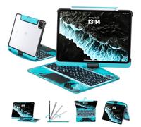 Tiaota Funda táctil con teclado para iPad Pro 2024 de 13 pulgadas (M4), iPad Pro 13, funda transparente, teclado retroiluminado de 7 colores, trackpad, trackpad multitáctil giratorio de 360°, azul