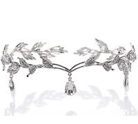 Tiara de Boda Novia Hojas, Cristal Rhinestone Tiara Corona, Pieza de pelo de hoja de cristal para mujer para el Pelo - Plata