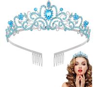 Tiara de cristal con peine de diamantes de imitación, tiara de plata, tiara para boda, novia, corona de diamantes de imitación, para cumpleaños, bodas, graduaciones, fiestas de princesas, blauer Kamm
