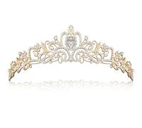 Tiara de cristal con peine de estrás - Corona de boda dorada ajustable para novias, tocado de princesa para cumpleaños, graduaciones, fiestas y ocasiones especiales.
