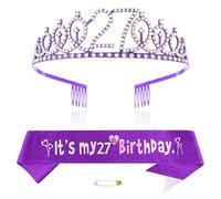 Tiara de cumpleaños número 27 para niñas, corona de princesa, corona de cristal, tiara de cumpleaños, decoración de feliz cumpleaños, kit de tiara de cumpleaños para niñas, accesorios de fiesta, mix,