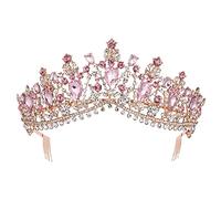 Tiara de diamante rosa de cristal para novia con peine, bola de concurso de belleza, diadema de velo de diamantes de imitación, accesorios para el cabello de boda