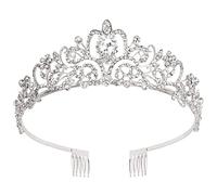 Tiara de niña de cumpleaños con peine, diadema de diamantes de imitación de princesa, disfraz de fiesta de corona de reina de graduación, accesorios para el cabello de novia de boda, tocado de plata