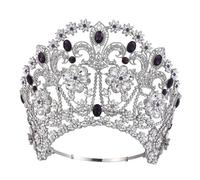 Tiara de pelo grande con diamantes de imitación para mujer, corona, boda, fiesta, accesorios de tocado grandes, púrpura