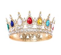 Tiara de princesa europea, coronas redondas de cristal, corona completa, corona de rey, corona de boda, accesorios para el cabello, chapado en oro antiguo