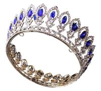 Tiara de strass, Tiara unisex de aleación zinc con cristales barrocos y diamantes imitación, corona rey, desfile redondo grande
