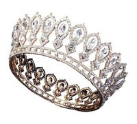 Tiara de strass, Tiara unisex de aleación zinc con cristales barrocos y diamantes imitación, corona rey, desfile redondo grande