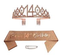 Tiara y coronas de 14 cumpleaños para niñas, tiara de oro rosa, tiara de princesa, tiara de diamantes de imitación con peines, tiaras de novia de boda para boda, graduación, fiesta de novia, Navidad