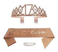 Tiara y coronas de 17 cumpleaños para niñas, tiara de oro rosa, tiara de princesa, tiara de diamantes de imitación con peines, tiaras de novia de boda para boda, graduación, fiesta de novia, Navidad