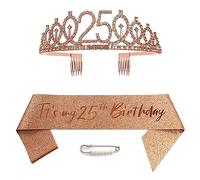 Tiara y coronas de 25 cumpleaños para niñas, tiara de oro rosa, tiara de princesa, tiara de diamantes de imitación con peines, tiaras de novia de boda para boda, graduación, fiesta de novia, Navidad