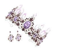 Tiara y Pendientes de Cristal Decorativos para Novia Accesorios Elegantes para Boda y Fiesta Conjunto de y Pendientes Color Púrpura para Invitadas y Princesas
