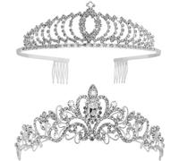 Tiaras and Crowns,Vofler 2 Pack Crystal Tiara Crown Headband Headpiece Rhinestone Hair Jewelry for Women Ladies Little Girls Bridal Bride Princess