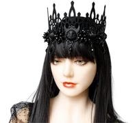 Tiaras de corona para mujer, diadema negra, accesorios para fiesta de Halloween, corona de cabeza de bruja de demonio de muerte, corona con borla de cuentas, accesorios para el cabello