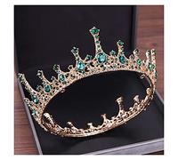 Tiaras de cristal verde para novia, tocado vintage dorado con diamantes de imitación, coronas para desfile, accesorios para el cabello de boda barrocos, diadema de reina redonda