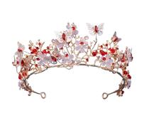 Tiaras de novia con forma de mariposa de cristal morado y color plata barroca, tocado con diamantes de imitación, diadema for desfile, accesorios for el cabello de boda(Gold Red)