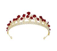 Tiaras de rosas rojas con perlas de cristal, coronas de boda, elegante corona de princesa, diadema con diamantes de imitación, tiaras de novia, tiara de flores, tocado para mujeres y niñas