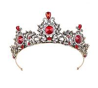 Tiaras nupciales de cristal rojo barroco, diadema de diamantes de imitación, coronas de reina de cristal, accesorios para el cabello de boda de oro vintage para novia