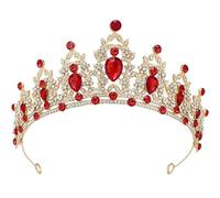 Tiaras para mujeres, diadema de corona de cristal de gemas rojas, corona roja elástica, princesa de metal para baile de fiesta de bodas, decoración de la fiesta nupcial..