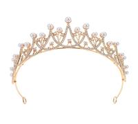 Tiaras Princesa de Boda en Aleación Dorada, Tiara Barroca para Novia | Perlas Incrustadas y Cristales, Estilo Vintage Retro, Ligera y Elegante