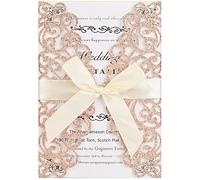 Tiardey 10 tarjetas de invitación de boda con purpurina floral cortadas con láser de 7.09 x 4.92 pulgadas con hoja interior en blanco y cinta para boda,invitación de fiesta,color rojo rosa