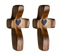 Tiardey 2 Cruces de Madera de Mano, Cruz de protección de Madera, Cruz de Madera con Forma de corazón de Jesús, Cruz antiestrés, mi corazón Anima, Regalos, Cruz de Pulgar para oración