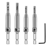 Tiardey Juego de 4 Brocas para bisagra de vástago Hexagonal de 1/4 Pulgadas, Juego de guía de Brocas, Juego guía de Brocas liberación rápida, para Broca Agujero bisagra gabinete Puerta