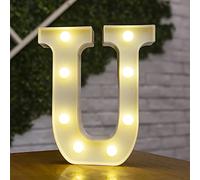 Tiardey - Luces de Letras con Forma de símbolo LED, lámparas de Mesa de plástico con Forma de Alfabeto, Fiesta de Cumplea?os, Boda, Todos los días, decoración para Colgar en la Pared del hogar-U