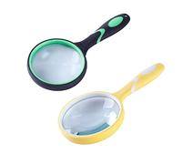 Tiardey Lupa de 75 mm 10 aumentos,Lupa de Lectura de Mano con Mango de Goma Suave Antideslizante,inspección,Insectos,Verde y Amarillo