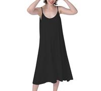 Tiasdnhod Pijama de verano para mujer, talla grande, algodón elástico, refrescante, transpirable, cómodo, holgado, vestido halter, camisones, Negro, 7XL