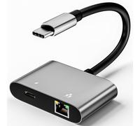 tiavalmax Adaptador de Internet USB C a Ethernet de 2.5 Gbps, 2 en 1 de aluminio tipo C 3.1 a RJ45 LAN adaptador de red con puerto de carga USB-C PD de 60 W para iPhone 16/15, iPad, Galaxy, portátil