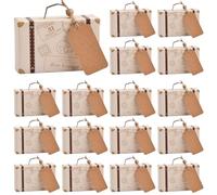 Tibapla 50 Piezas Mini Maleta Caja de Regalos, 8 * 5 * 3 cm Caja de Regalo de Dulces de Cartón Caja de Dulces Vintage Papel Kraft con Etiquetas y Hilo de Arpillera para Bodas Viajes Fiesta