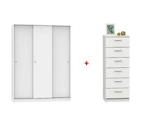 Tibet Armario de puertas correderas y cómoda (Blanco, 2 piezas)