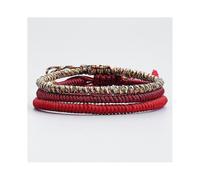 Tibetan Buddhist Handmade Lucky Knot Rope Bracelet (set Of 3 - Red, Deep Red, Multi-golden) Zekai