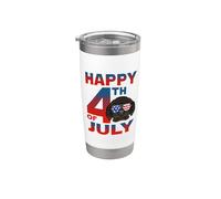 Tibetan Mastiff Dog American Flag Sunglasses Happy 4th July Vaso térmico de acero inoxidable de doble pared