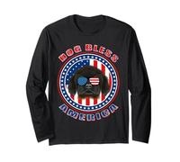 Tibetan Mastiff Dog Bless America Flag Patriotic 4th of July Manga Larga