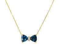 Tibetan Silver Collar Mujer Plata de Ley 925 Chapada en Oro con Colgante de Lazo de Topacio Azul Londres Hecho a Mano Diseño Minimalista con Circonitas Joya Artesanal Ajustable 40-45 cm