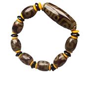 Tibetana Old Agate Three Eyes Nueve Ojos Dzi Bead Bracelet