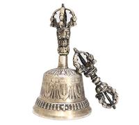 Tibetana Ritual Bell - Casa de mano de cobre, mapa sagrada de Vajra | Ceremonia budista Bell Dorje Set, sonido de meditación de herramienta espiritual, instrumento ritual para oración, decoraci